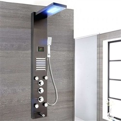 BathSelect black shower panel with thermostatic controls and handheld shower