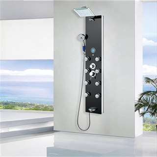 BathSelect massage shower panel with rainfall head, handheld spray, and body jets