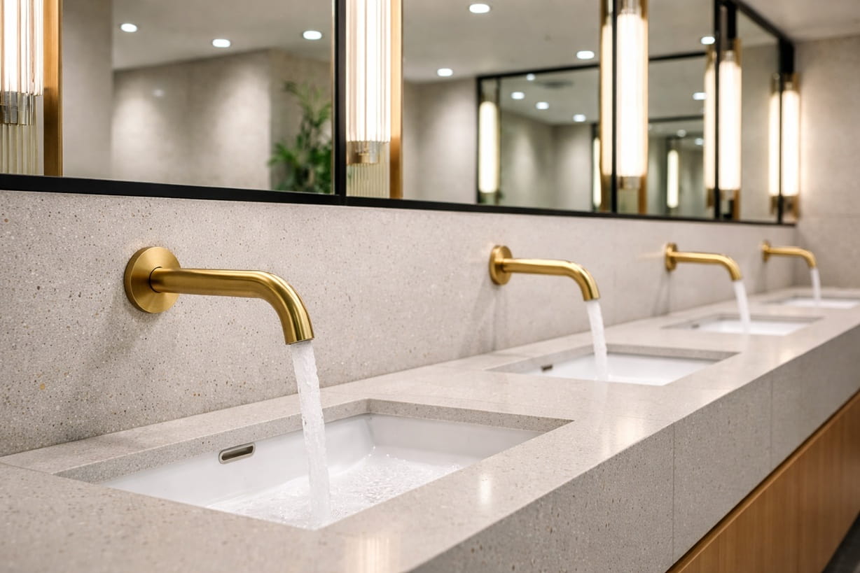 Sustainable restroom planning materials focused on hygiene and conservation