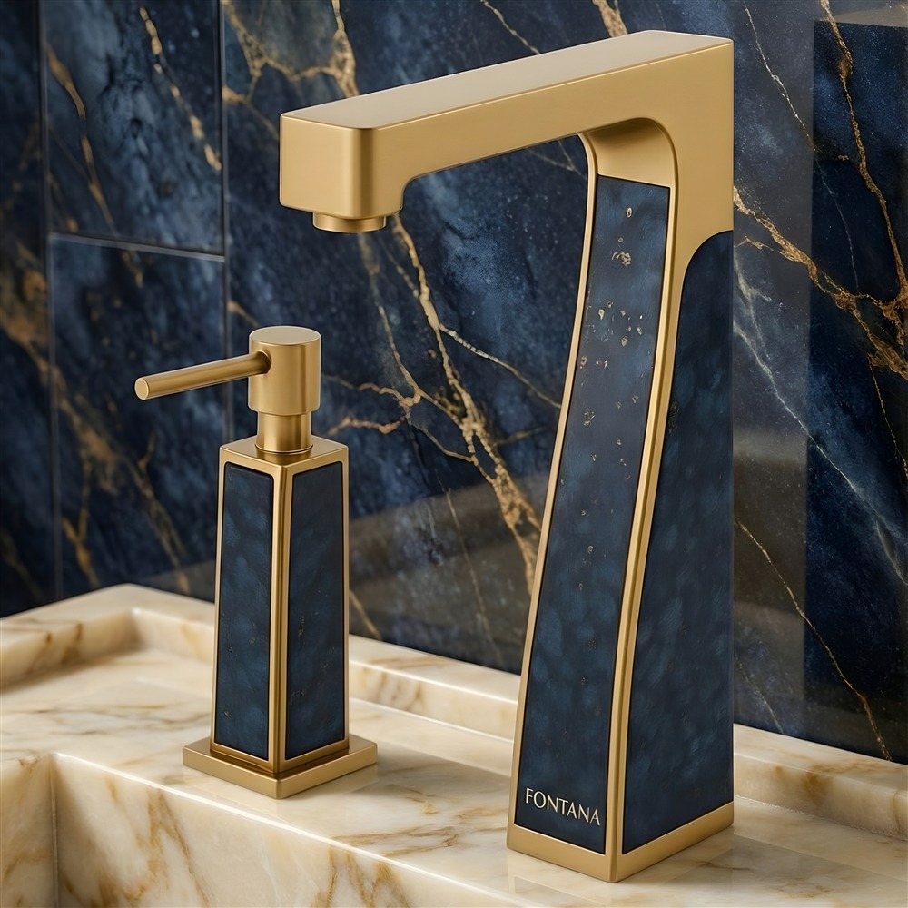 Convention hotel washroom featuring multiple commercial sensor faucets in a coordinated installation