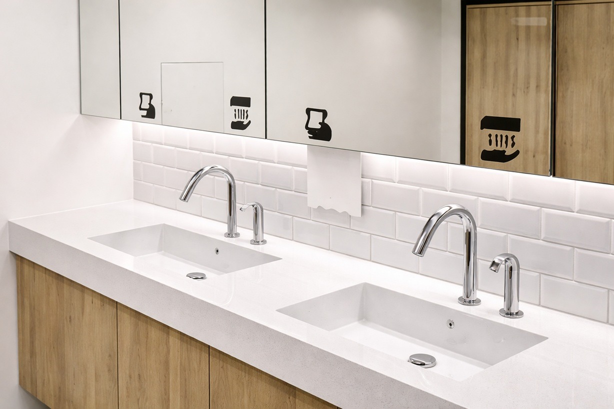 Balanced sink and faucet proportions in modern design