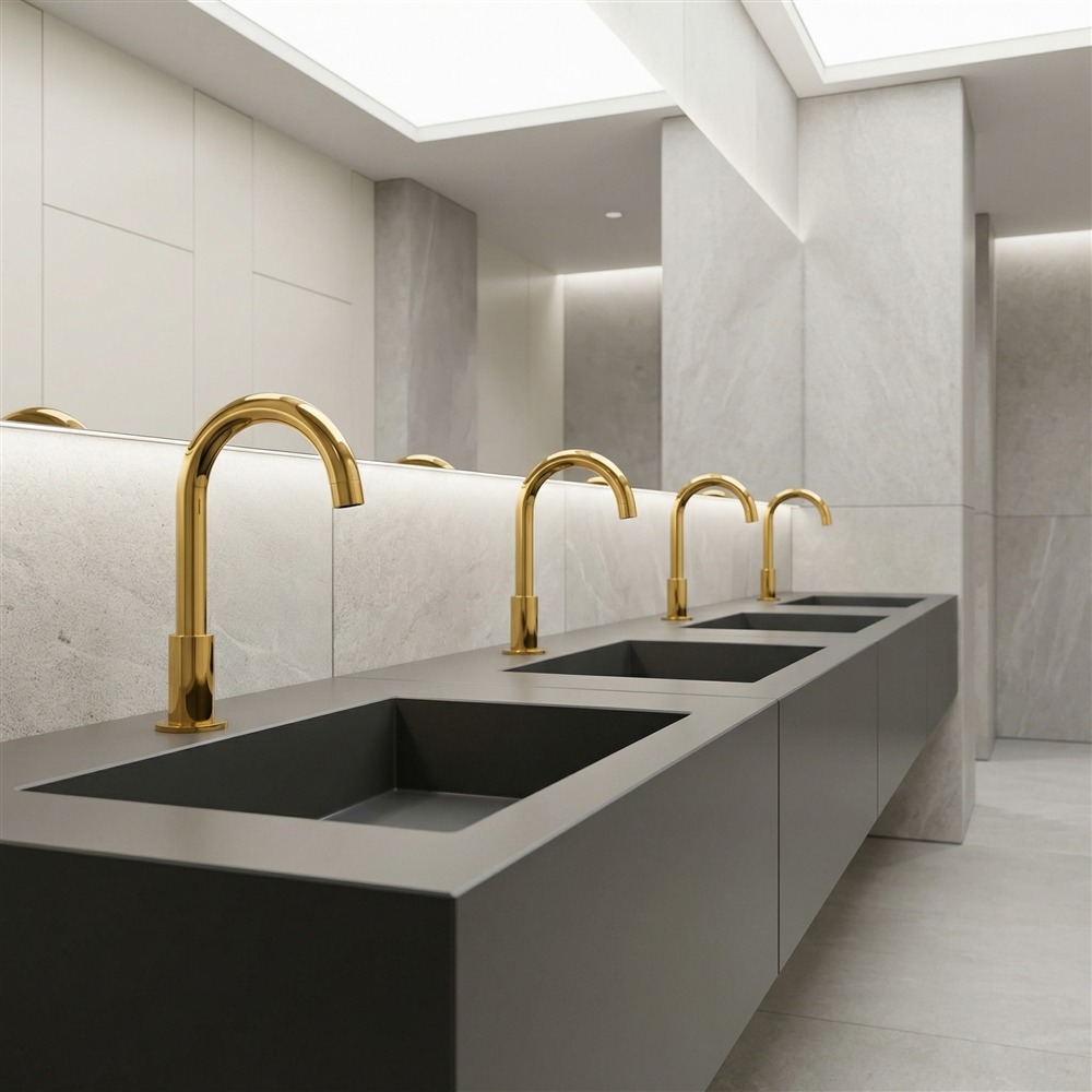 Clean public venue restroom with urinals and partitions
