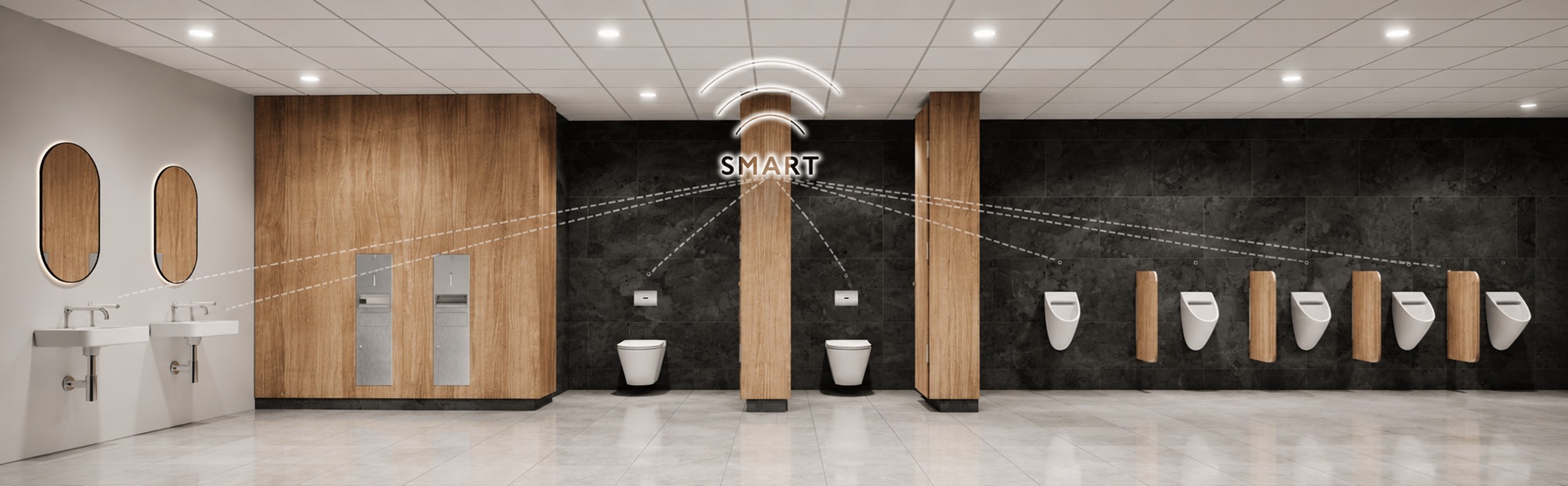 Smart restroom technology and automation concept