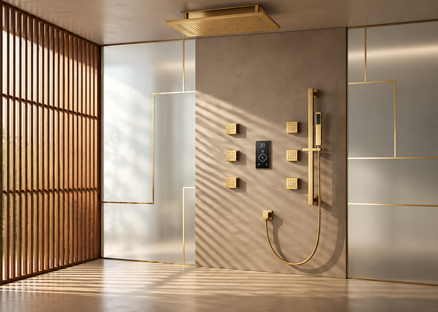 Wide accessible restroom lavatory zone showing circulation space, wall accessories and grab bars
